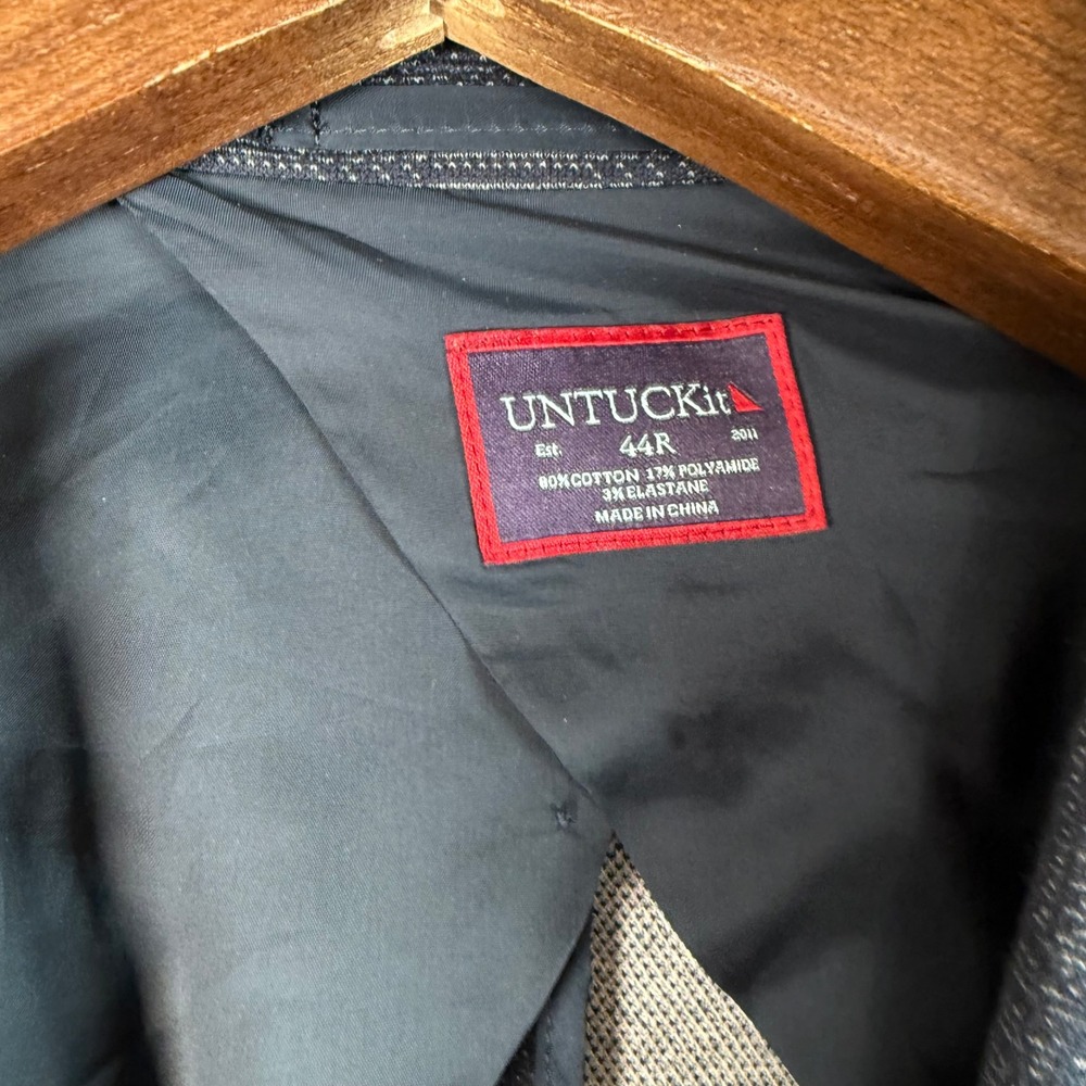 UnTuckit Blue Windowpane Plaid Cotton Blend Blazer 44R Office Business Casual - Picture 3 of 10
